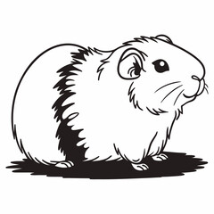 Guinea Pig, White Outline, White Background, Animal Art, Guinea Pig Clipart, Vector Illustration, Guinea Pig Design, Pet Graphic, Transparent Vector Guinea Pig, Guinea Pig Silhouette, Vector Animal 