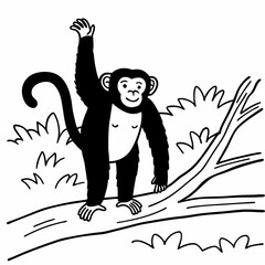 Monkey, White Outline, White Background, Animal Art, Monkey Clipart, Vector Illustration, Monkey Design, Wildlife Graphic, Transparent Vector Monkey, Monkey Silhouette, Vector Animal Art, Monkey Artwo