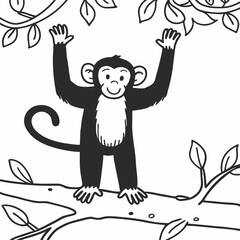 Monkey, White Outline, White Background, Animal Art, Monkey Clipart, Vector Illustration, Monkey Design, Wildlife Graphic, Transparent Vector Monkey, Monkey Silhouette, Vector Animal Art, Monkey Artwo
