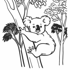 Koala Bear, White Outline, White Background, Animal Art, Koala Clipart, Vector Illustration, Koala Design, Wildlife Graphic, Transparent Vector Koala, Koala Silhouette, Vector Animal Art, Koala Artwor
