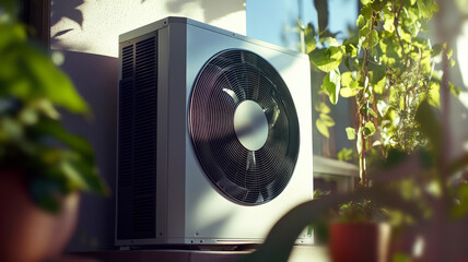 A modern, sleek air conditioning unit on the side of an outdoor