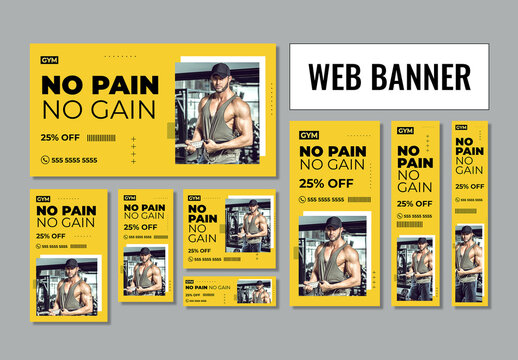 Fitness Web Banner Template Design Set