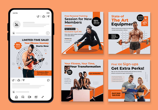 Gym Fitness Training Social Media Post Set Design