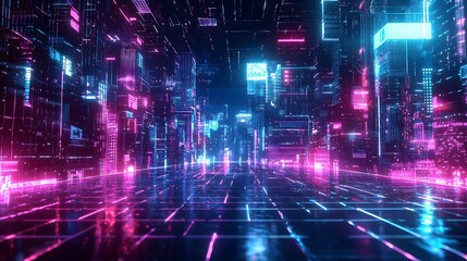 Digital City Design with Neon Lights and High-Tech Feel