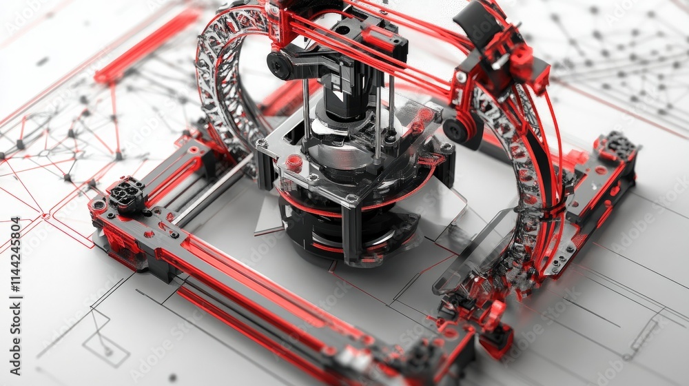 Poster advanced robotics technology with red and black design elements
