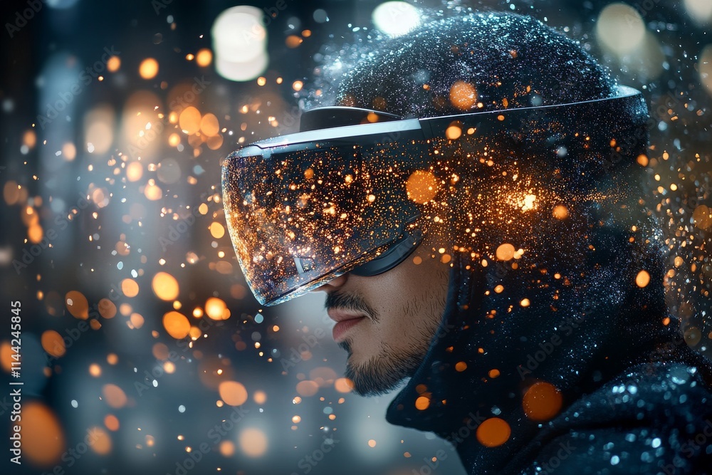 Aufkleber exploring virtual reality technology with immersive experiences in a modern urban setting