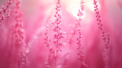 Obraz premium Pink color landscape with pink flowers blooming