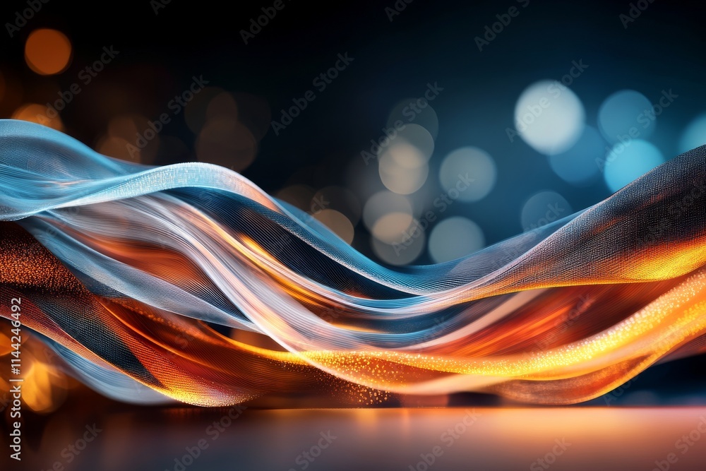 Poster colorful flowing waves create a vibrant abstract design with soft lights in the background