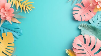 Tropical Botanical Mockup with Vibrant Colorful Background and Copy Space