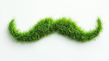 Eco-themed green grass mustache concept with sharp details on a white background for an abstract artistic effect