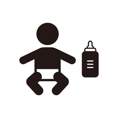 赤ちゃんと哺乳瓶のアイコン