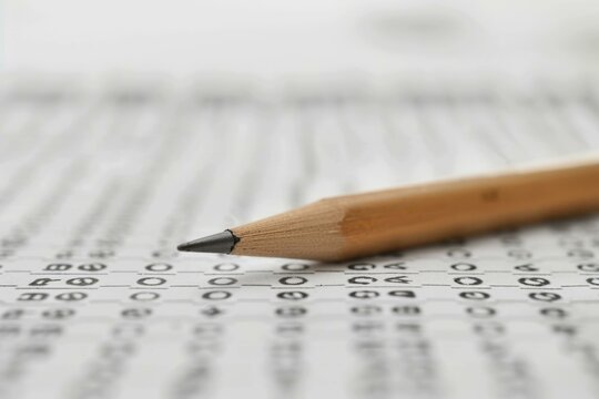 Number 2 pencil is laying on a test form, filling in the correct bubble for each question