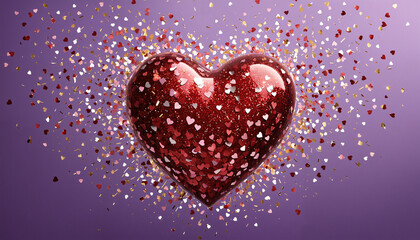 Fototapeta premium Red heart with gold glitter on a purple background