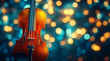 Elegant Violin Glowing with Warm Toned Bokeh Lights Music and Artistic Performance Conceptual Image