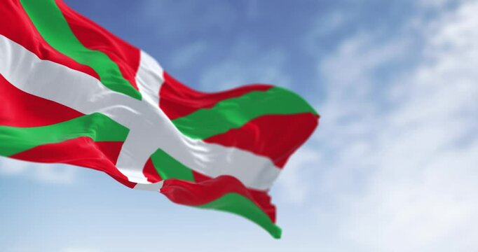 Detail of the Basque Country flag waving in the wind