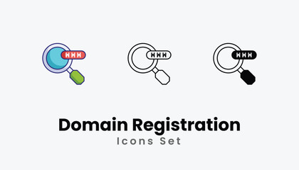 Domain Registration Icons thin line and glyph vector icon stock illustration