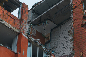 Russian missile hits residential building in Dnipro, Ukraine. Aftermath of enemy attack on city....