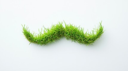 Minimalist concept of a grass mustache on a white background, blending humor and nature-inspired creativity