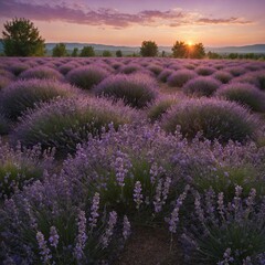 Obraz premium A stunning meadow with blooming lavender under a pastel evening sky.