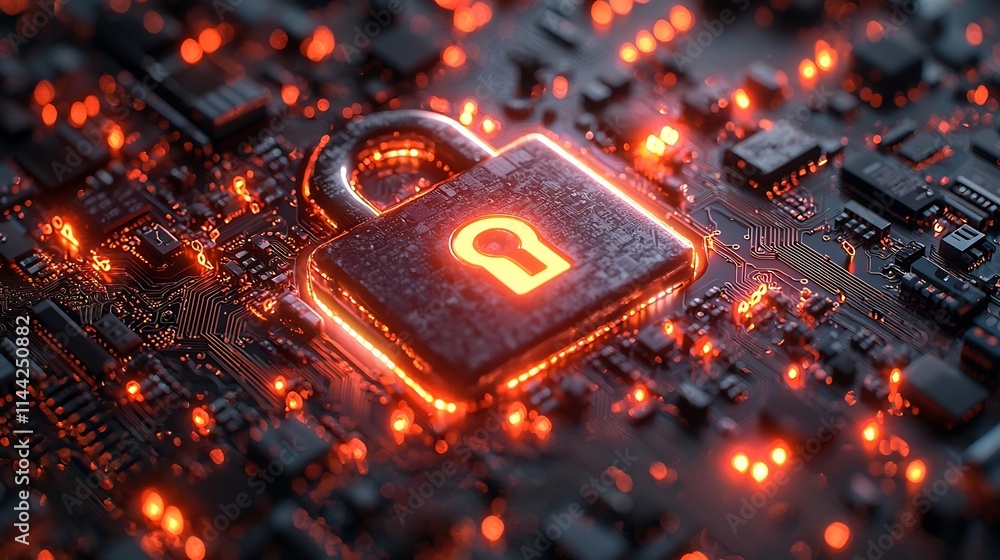 Aufkleber glowing padlock symbol with shield icon surrounded by network lines cybersecurity concept