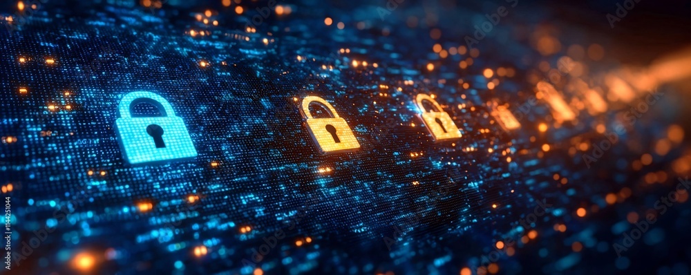 Aufkleber digital globe surrounded by cybersecurity icons in global network