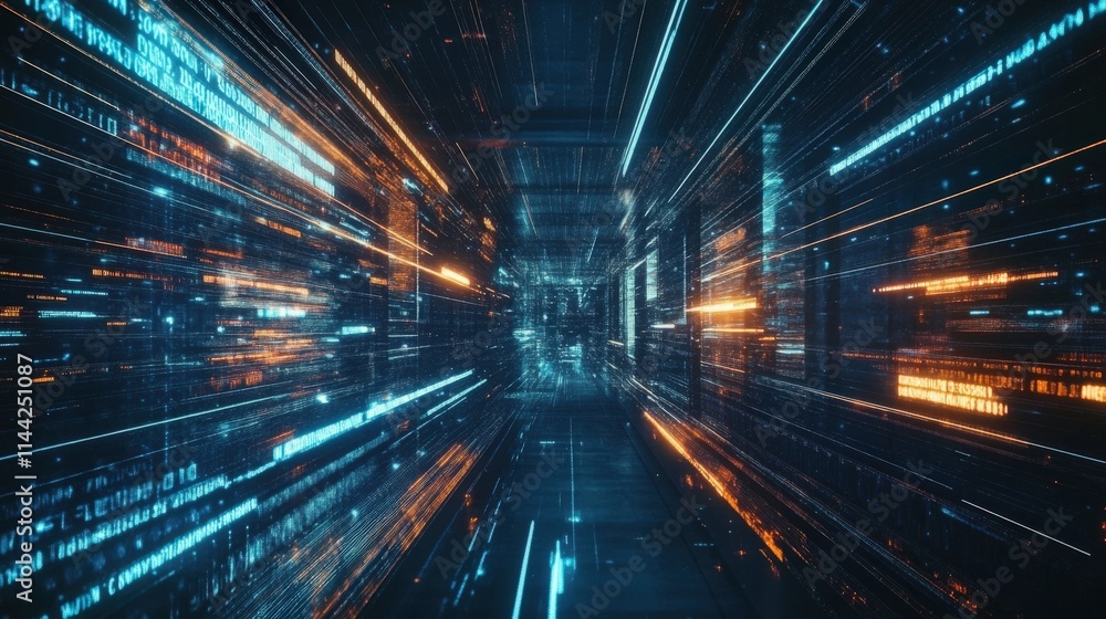 Poster digital data stream corridor through cyberspace