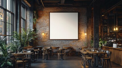 Blank paper poster mockup in a restaurant, cafe, or barbershop, ideal for marketing materials or creative advertising.