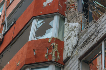 Russian missile hits residential building in Dnipro, Ukraine. Aftermath of enemy attack on city....