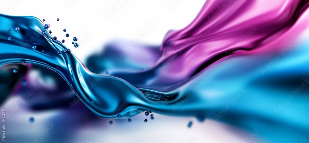 Poster a vibrant abstract wave of blue and pink liquid, creating a dynamic visual flow.