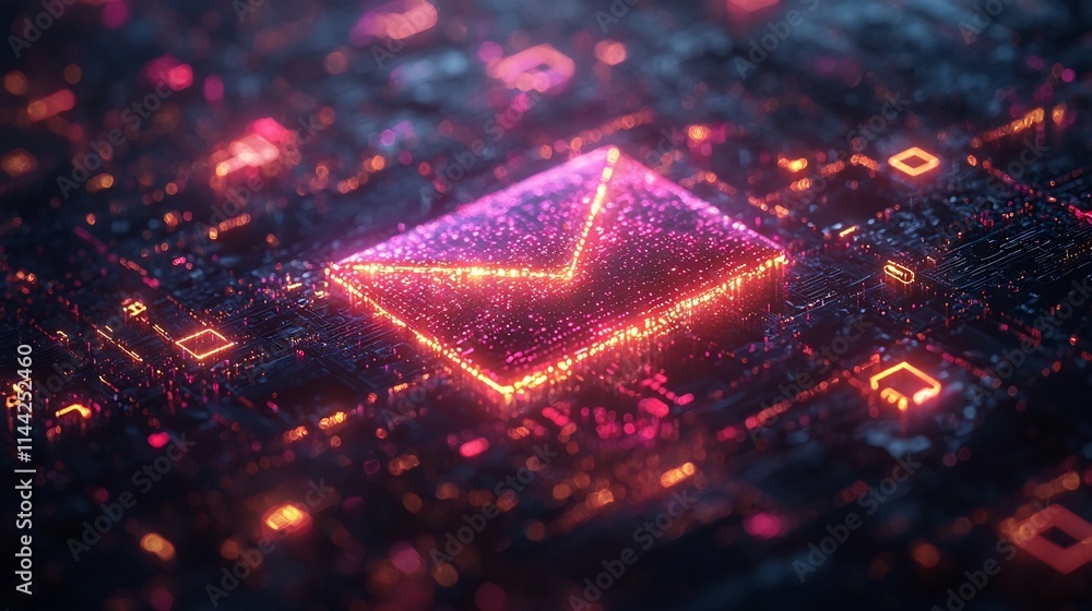 Poster encrypted email icon surrounded by digital locks concept of secure communication bright digital styl