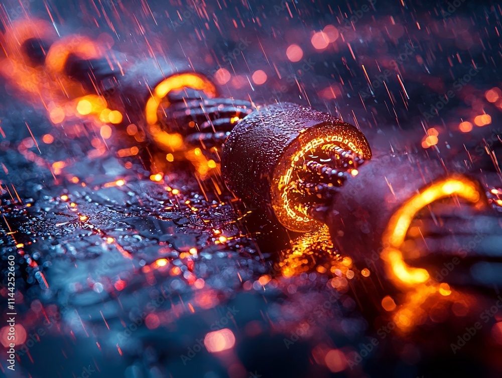Poster cybersecurity symbol on network cable preventing unauthorized access with neon lights cybersecurity 