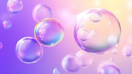 Set of realistic colorful soap bubbles on white background,Soap bubbles for vector illustrations,3d pink soap ball. Realistic rainbow water bubble,Pink soap bubbles float,copy space.