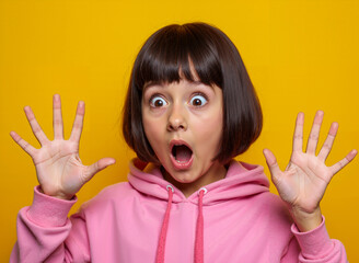 Young Girl in Pink Hoodie Displays Surprised Expression