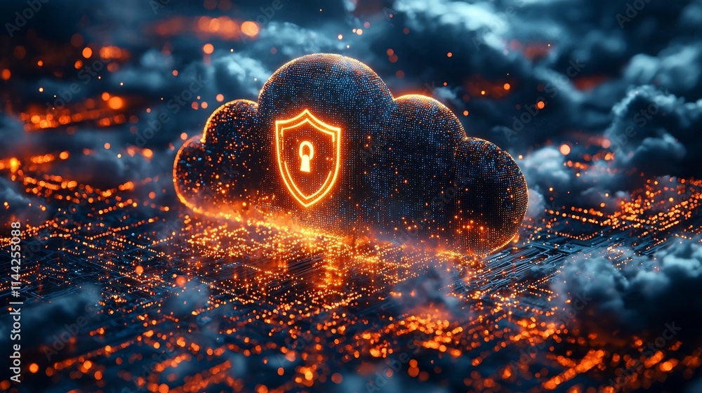 Aufkleber secure virtual cloud with shield symbol and padlocks cybersecurity concept