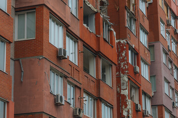 Russian missile hits residential building in Dnipro, Ukraine. Aftermath of enemy attack on city....