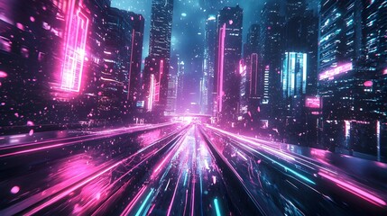 Naklejka premium Urban Architecture with Neon Effects and Space Themes