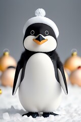 Penguin with Winter Hat in Snow