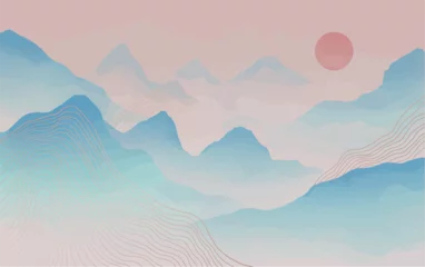  abstract japanese landscape on light background with gradient, semi watercolor © Анна Удод