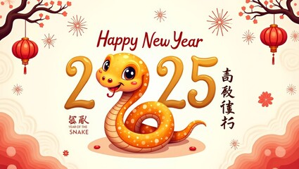 Cute Snake Celebrating 2025 Chinese New Year