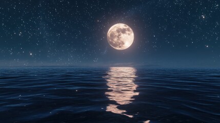 Serene Moonlight over Tranquil Ocean