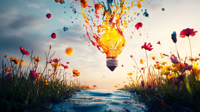 Conceptual art of imagination materializing, innovation, creation