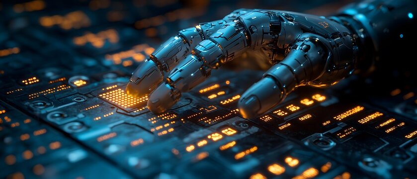artificial intelligence Robot Hand Interacting with Computer Code