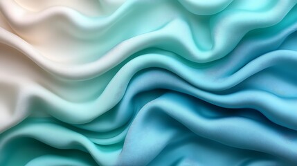 Obraz premium Abstract Teal Cream Fabric Texture Draped Silk Waves Background