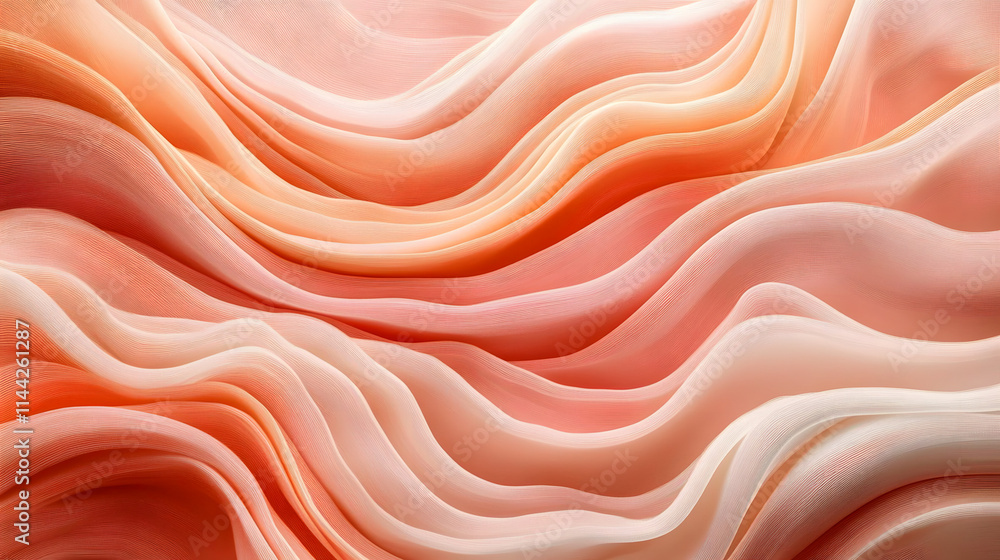 Poster abstract image of layered flowing textures in soft peach and pink hues, creating an organic and flui