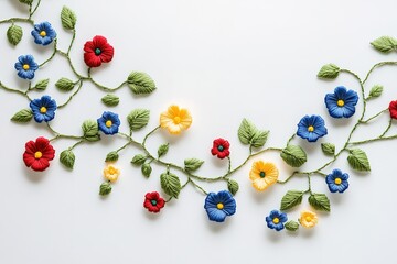 Delicate embroidered flowers create a beautiful floral border.