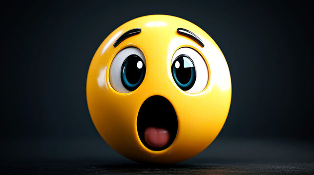 3D rendering of a shocked yellow emoticon.
