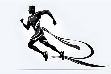abstract stylized black icon of a runner silhouette on white background