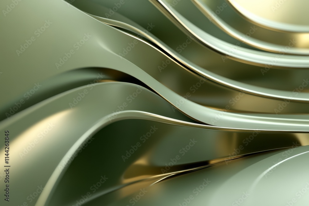 Aufkleber smooth metallic waves create an elegant abstract design in soft green tones for modern decor