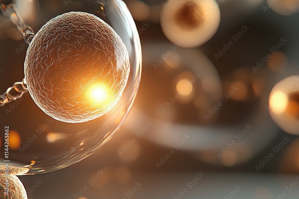 Aufkleber close-up view of glowing cells in a scientific laboratory with a focus on cellular activity and inte