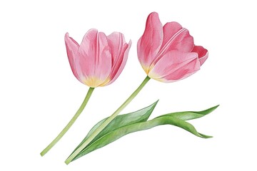Fototapeta premium Delicate Pink Tulips Watercolor Illustration